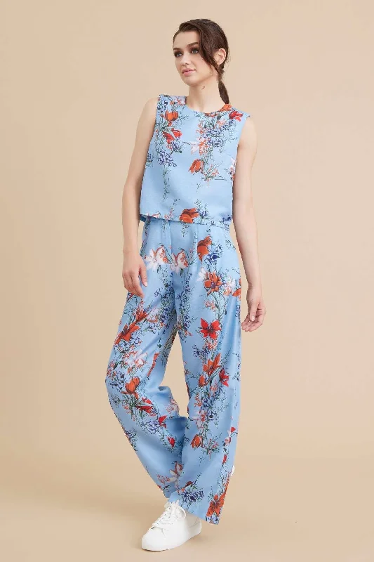 BLUE FLORAL PRINT TOP AND PANTS SET AMS612