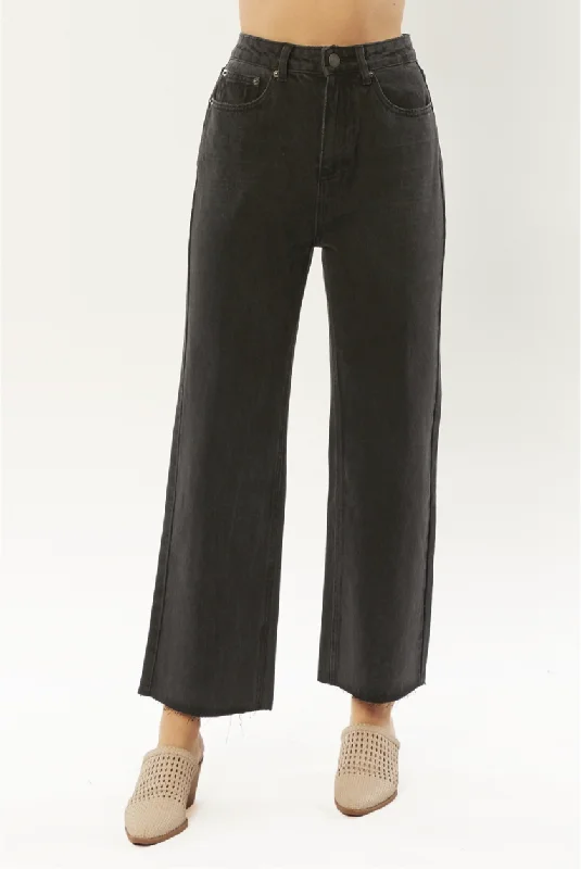 Gabi Crop Flare WVN Denim Pant - Washed Black Fashionable Track Pants