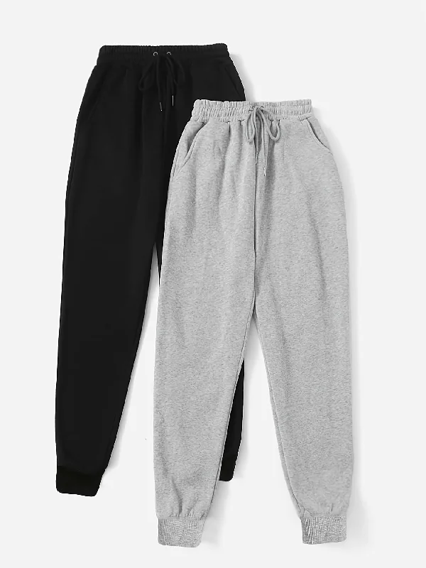 Two Pack Pants, Solid Drawstring High Waisted Casual Every Day Pants Cozy Jogger Leggings Two Pack Pants, Solid Drawstring High Waisted Casual Every Day Pants Cozy Jogger Leggings