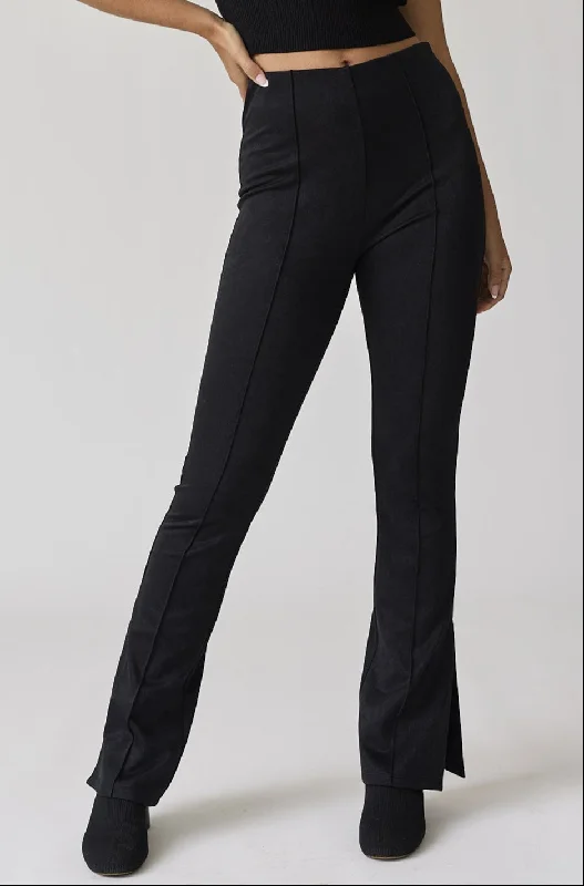 Elastic waist front piped black pants