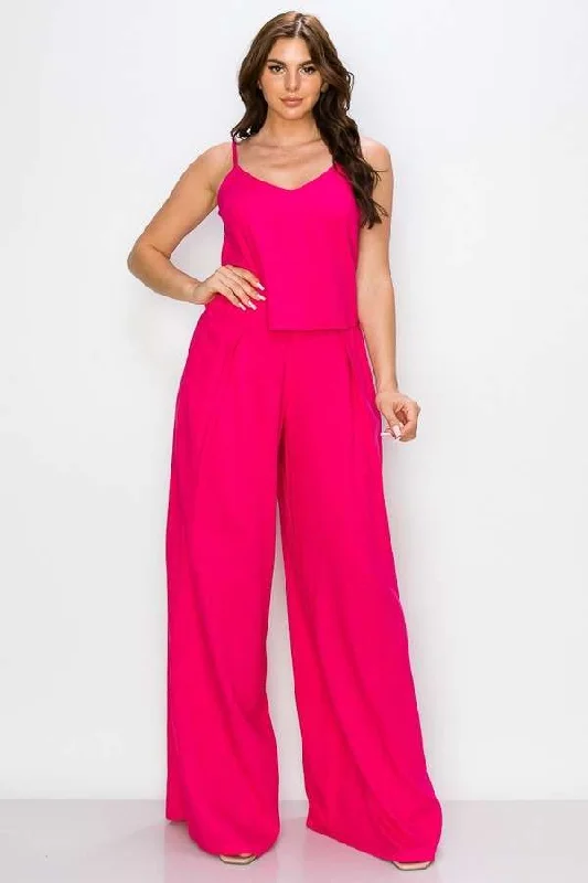 FUCHSIA SLEEVELESS TOP AND PANTS SET AMS373