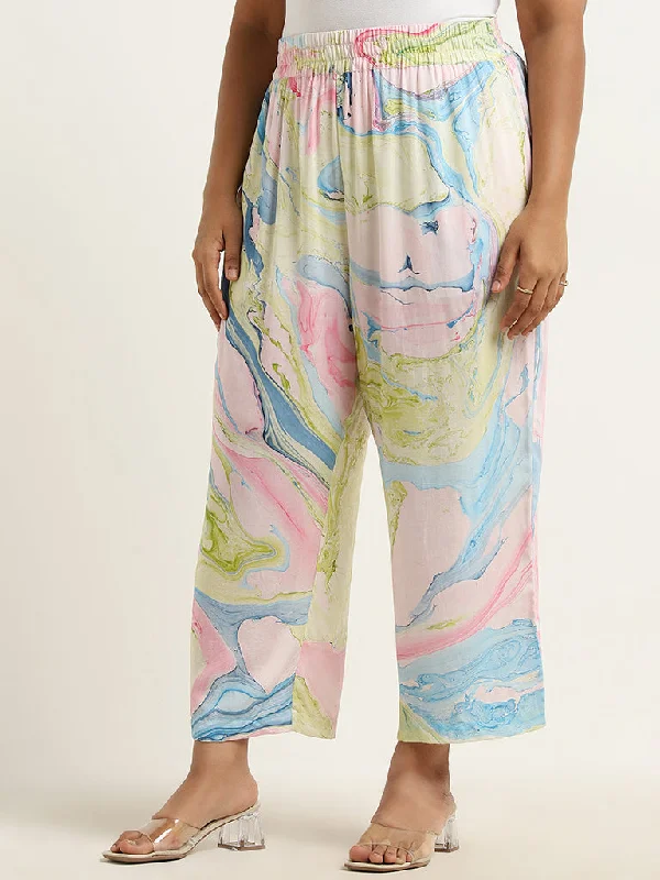 Diza Multicolour Marble Patterned High-Rise Ethnic Pants