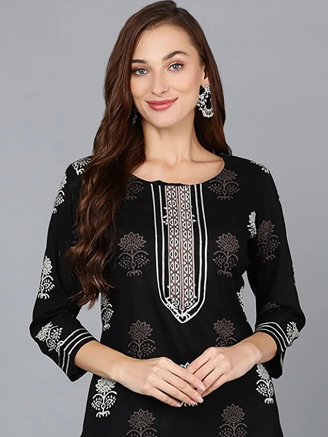 Black Cotton Blend Straight Kurta With Pant-VKSET1386_XS Casual Skinny Fit Pants