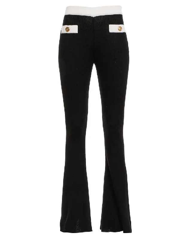 Black and White Stretch Ribbed Bootcut Pant Cozy Knit Pants