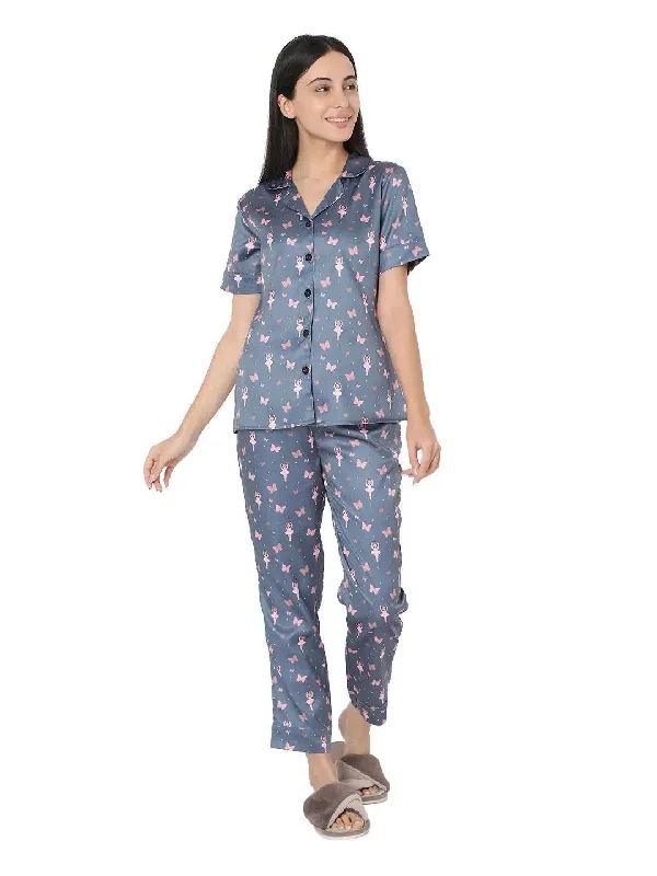 Smarty Pants Women's Silk Satin Grey Color Butterfly & Dancing Doll Print Night Suit Comfortable Fleece Pants Smarty Pants Women's Silk Satin Grey Color Butterfly & Dancing Doll Print Night Suit Comfortable Fleece Pants