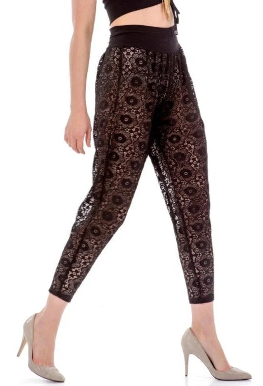 Sheer Laced Tango Pants Cozy Jogger Leggings