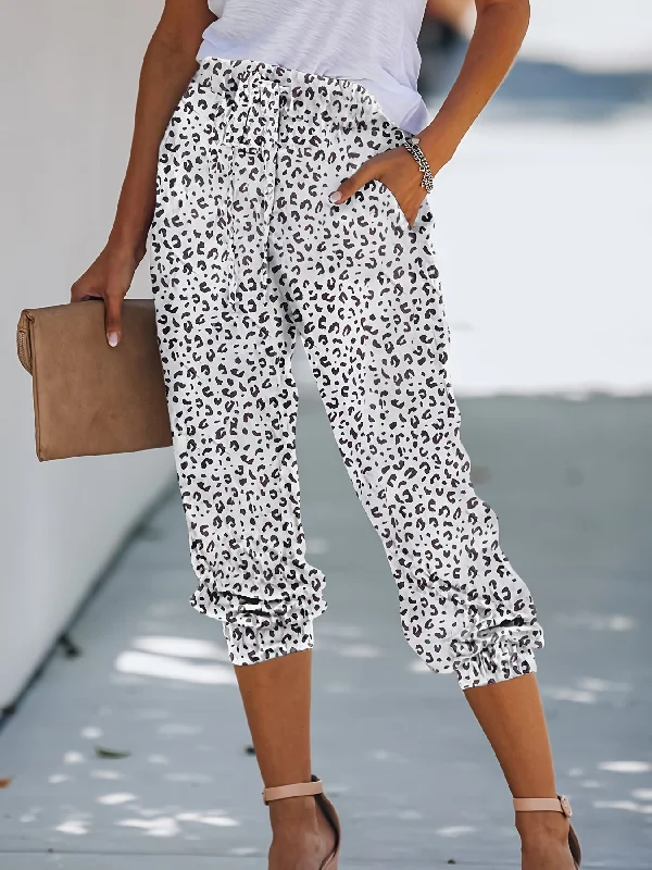 Leopard Print Drawstring High Waist Stretchy Casual Every Day Pants Stretch Fit Pants Leopard Print Drawstring High Waist Stretchy Casual Every Day Pants Stretch Fit Pants