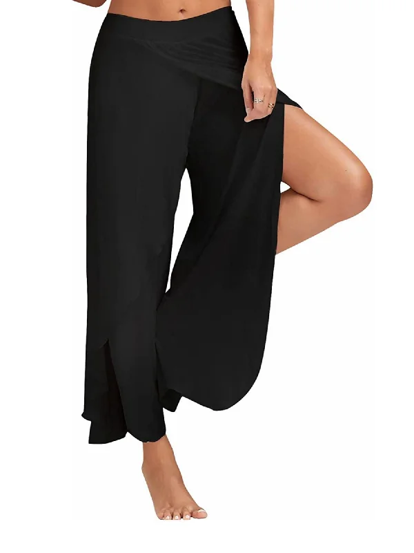 Solid Casual High Slit Flowy Layered Fashion Loose Wide Leg Pants Slim-Fit Khaki Pants Solid Casual High Slit Flowy Layered Fashion Loose Wide Leg Pants Slim-Fit Khaki Pants