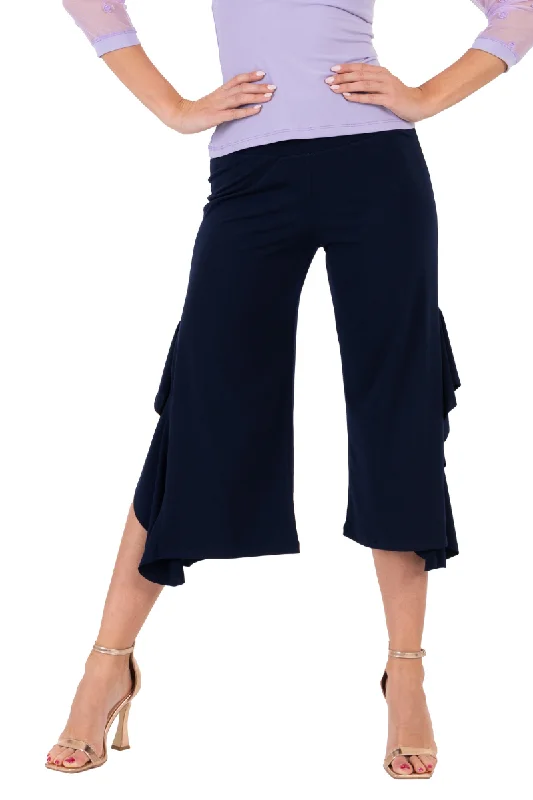 Side Ruffled Capri Pants Classic Flared Pants