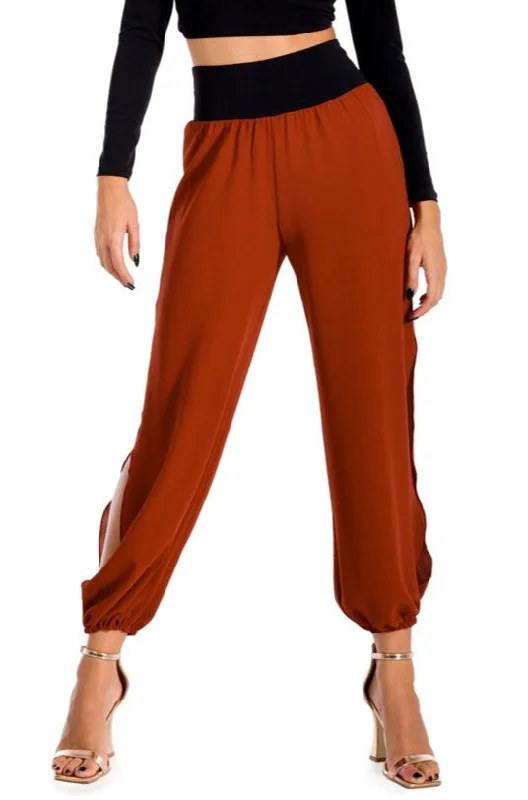 Brick Red Gathered Pants Sleek Black Pants