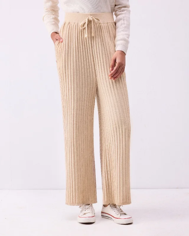Stripey Pants - Oatmeal High-Waist Jogger Pants