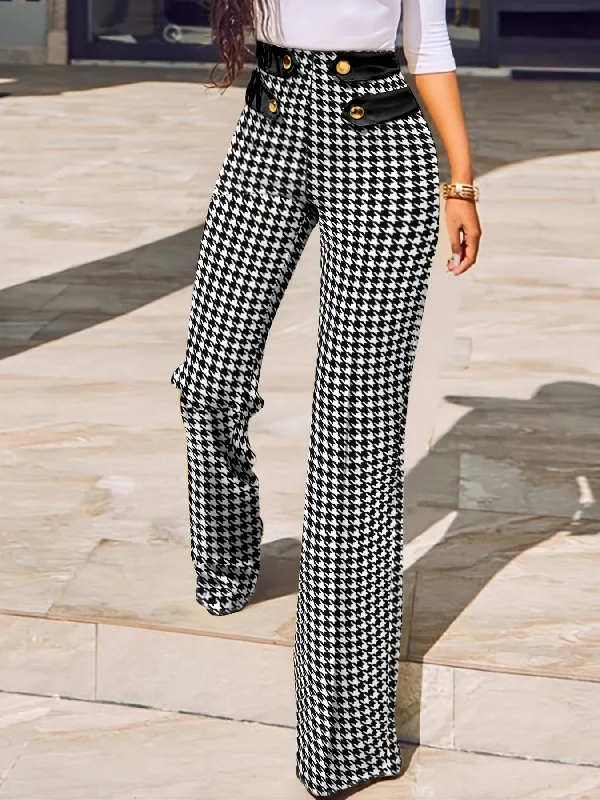 Stylish Houndstooth High Waist Straight Leg Casual Every Day Pants Formal Dress Pants Stylish Houndstooth High Waist Straight Leg Casual Every Day Pants Formal Dress Pants