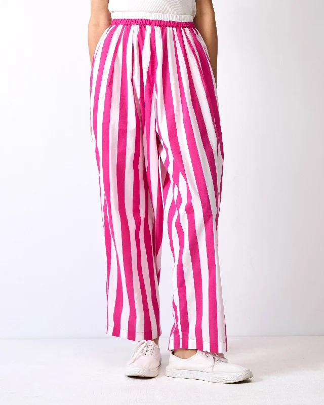 Recess Pants - Fuchsia & White Stripes Chic Black Leggings