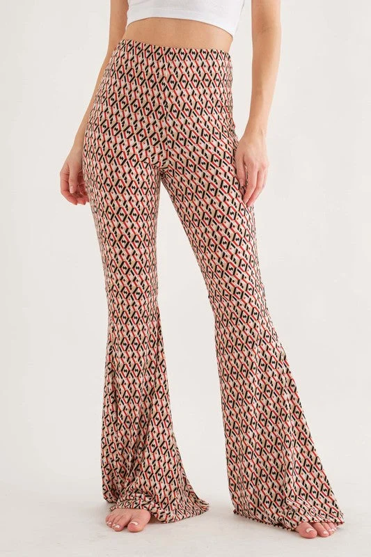 TAUPE GEOMETRIC PRINT WIDE-LEG PANTS BT6605NPA