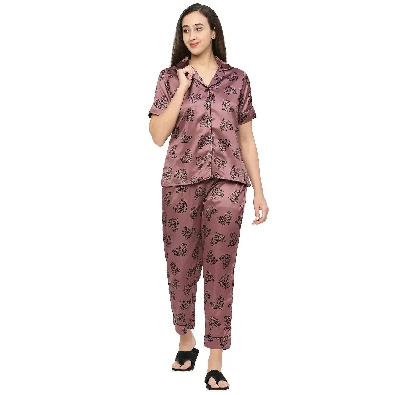 Smarty Pants Women's Silk Satin Chocolate Color Paw Print Night Suit High-Waist Jogger Pants Smarty Pants Women's Silk Satin Chocolate Color Paw Print Night Suit High-Waist Jogger Pants