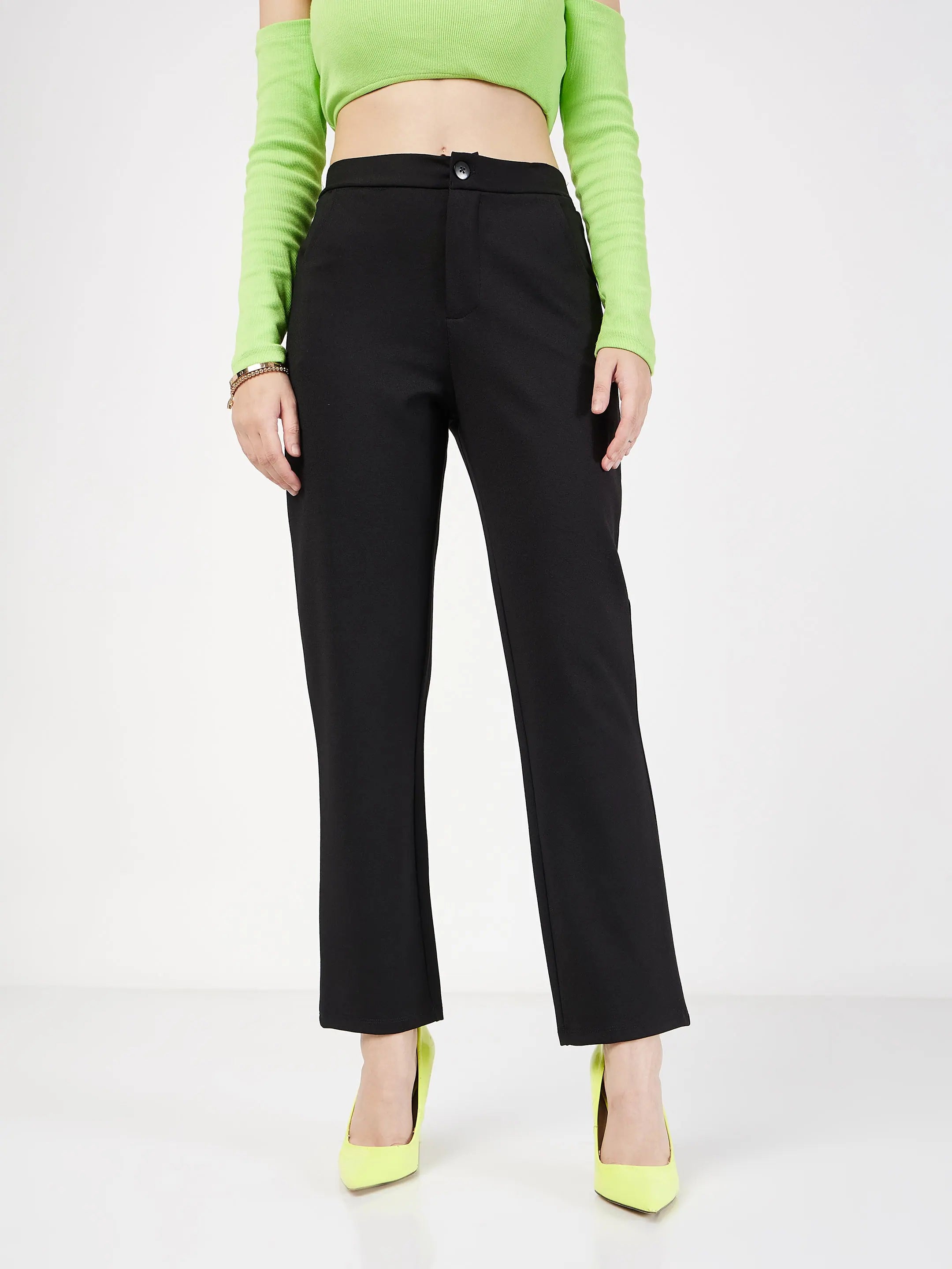 Women Black Roma Tapered Pants Formal Dress Pants