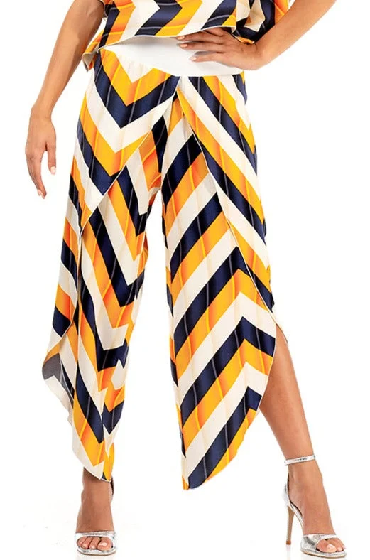Zig-Zag Striped Wrap Tango Pants Fashionable Button-Up Pants