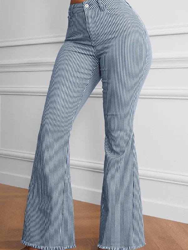 High Pinstripe Flare Pants Elegant Trouser Pants