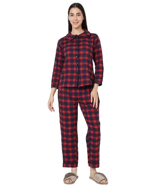Smarty Pants Women's Brush Cotton Blue & Red Color Checks Night Suit Trendy High-Waist Trousers Smarty Pants Women's Brush Cotton Blue & Red Color Checks Night Suit Trendy High-Waist Trousers