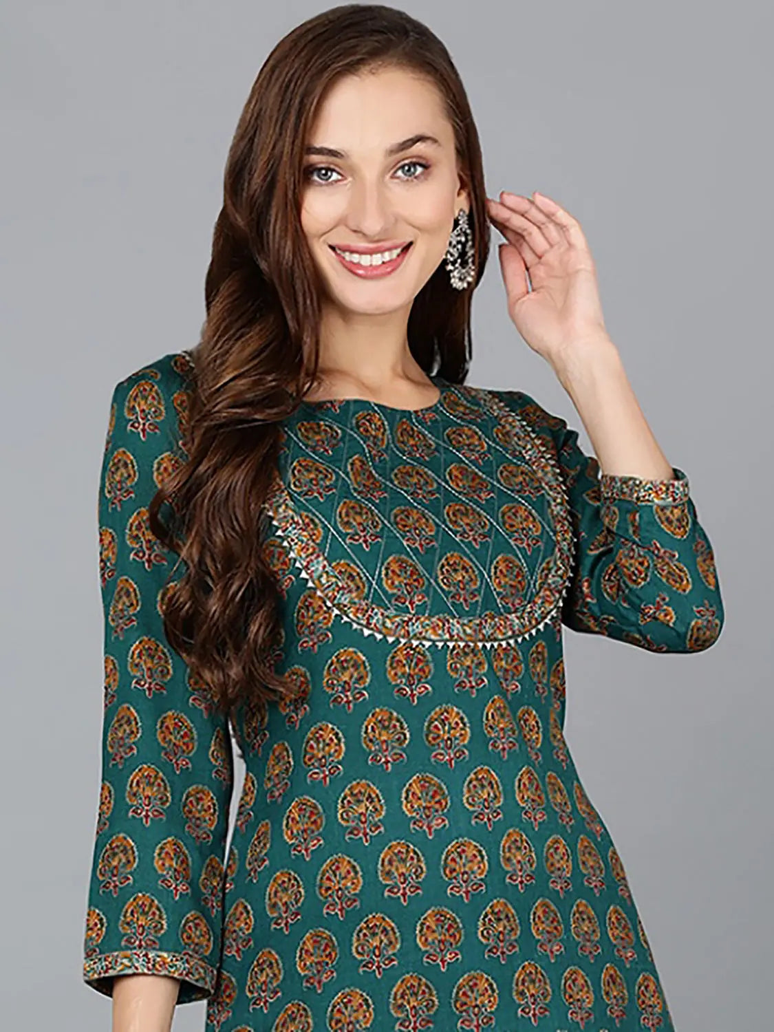 Teal Cotton Blend Straight Kurta With Pant Soft Wool Pants