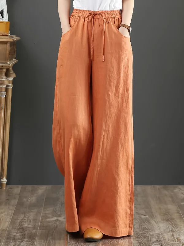 Solid Color Literary Cotton Linen Wide Leg Pants Cozy Fitted Pants