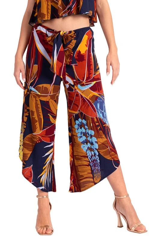 Waist Tie Summer Print Asymmetric Cropped Tango Pants Trendy Printed Pants