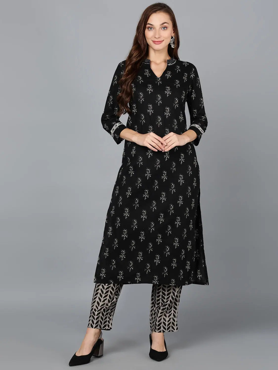 Black Cotton Blend Straight Kurta With Pant-VKSET1394_XS Comfortable Jogger Trousers