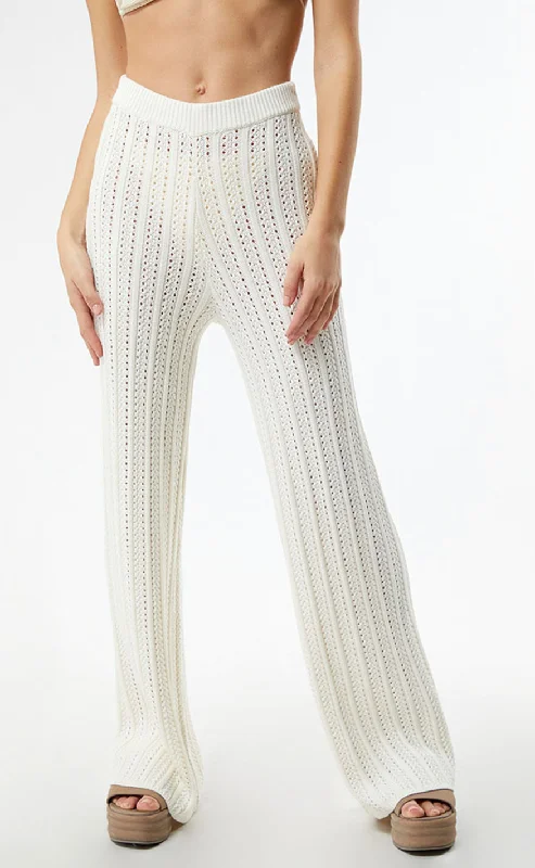 Charlize Wide Leg Knit Pants - White Fashionable Button-Up Pants