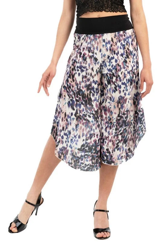 Spot Print Satin Capri Pants Trendy Wide-Legged Trousers