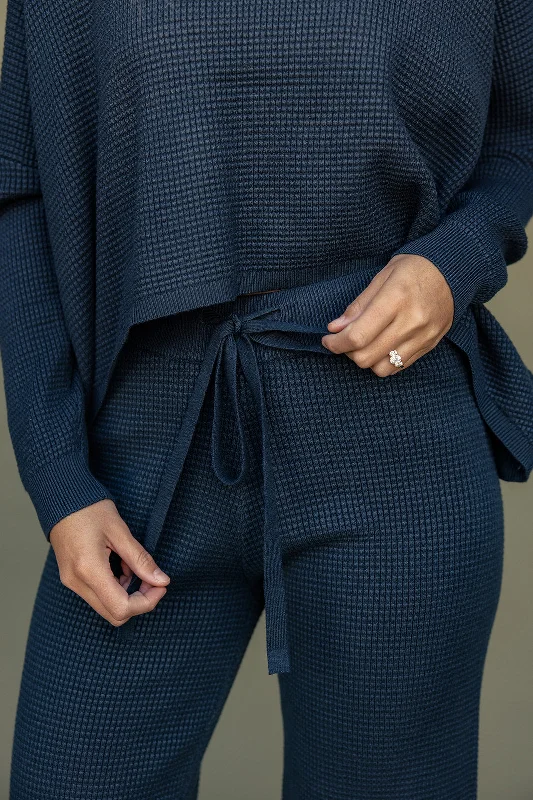Blueberry Hill Waffle Knit Pants Fashionable Tapered Leg Pants