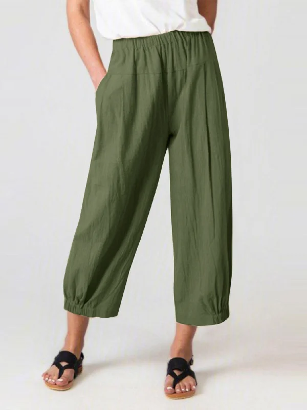 High Waist Cotton Linen Loose Fit Harem Pants Fashionable Tapered Leg Pants
