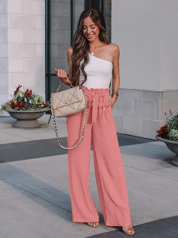 Casual Loose Lace Up Solid High Waist Fashion Wide Leg Pants Comfortable Jogging Pants Casual Loose Lace Up Solid High Waist Fashion Wide Leg Pants Comfortable Jogging Pants