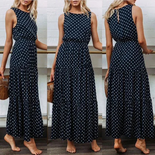2022 Bobo Women Dark Blue Boho Loose Sleeveless Holiday Dot Print Long Maxi Dress Evening Party Beach Dresses Summer Sundress Chic Off-Shoulder Maxi Dress 2022 Bobo Women Dark Blue Boho Loose Sleeveless Holiday Dot Print Long Maxi Dress Evening Party Beach Dresses Summer Sundress Chic Off-Shoulder Maxi Dress