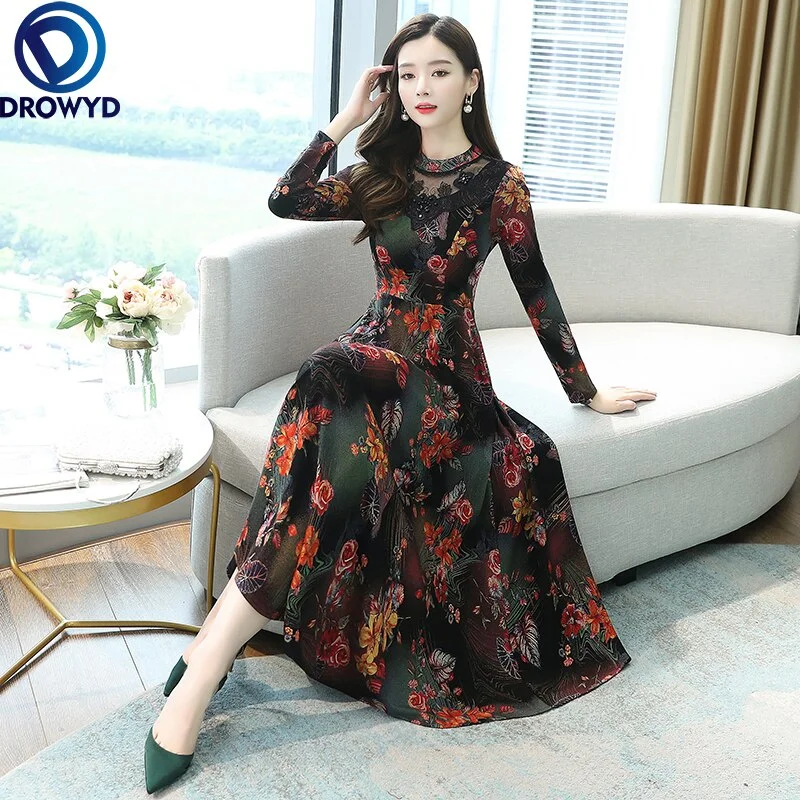 2022 Summer Elegant Women Boho Beach Maxi Dresses Long-sleeve Party Bodycon Pink Vestidos Vintage Chiffon Casual Midi Sundress