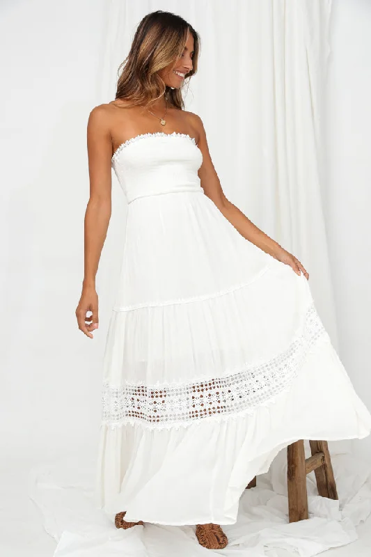 Agatha Maxi Dress White Stylish Boho Maxi Dress