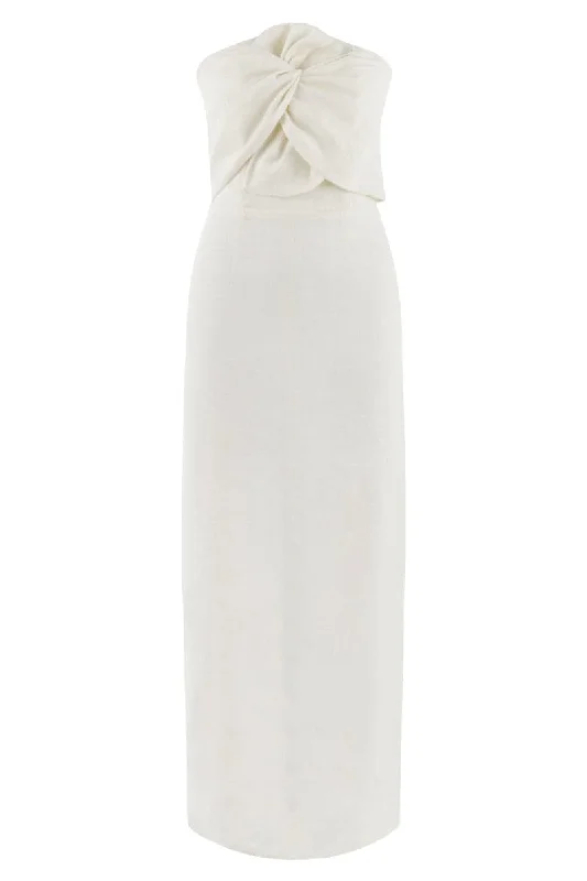 ALAIA WHITE LINEN TWIST MAXI DRESS