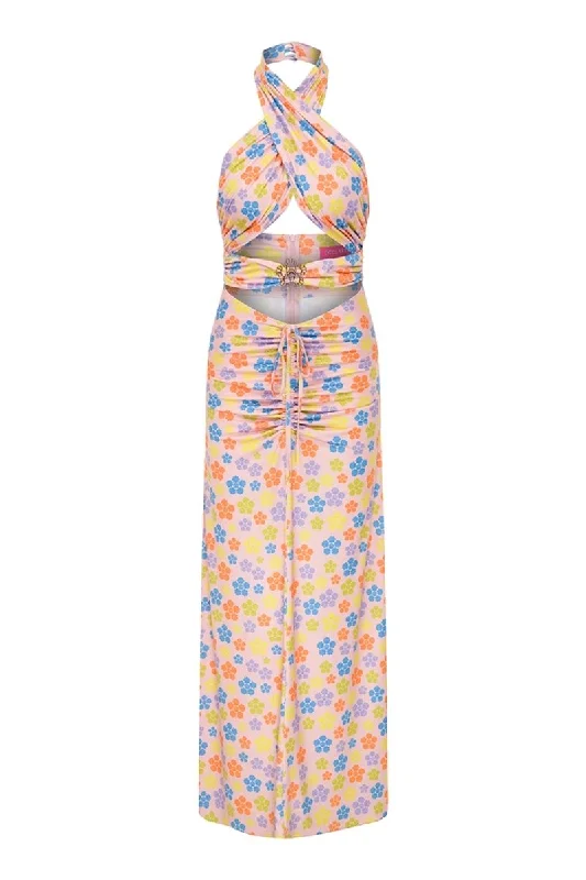 ANEMONE COLORFUL MAXI DRESS Cozy Ruffle Sleeve Maxi Dress
