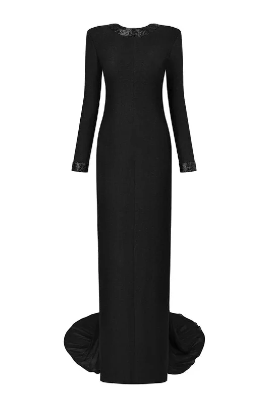 BELLA BLACK ROUND-NECK MAXI DRESS