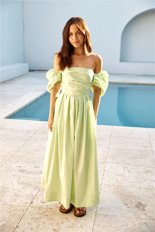 Bella Off-Shoulder Maxi Dress Green Cozy Knit Maxi Dress