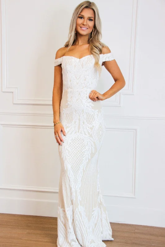 Better Together Sequin Maxi Dress: White/Nude