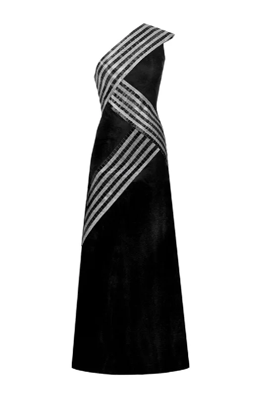 BLACK ASYMMETRIC GLASS MAXI DRESS Comfortable Satin Maxi Dress