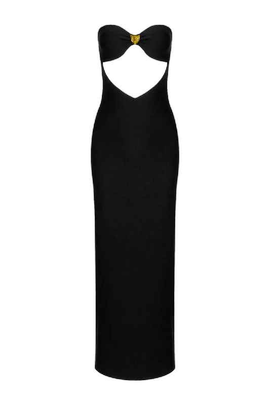 BLACK BOW NECKLINE MAXI DRESS