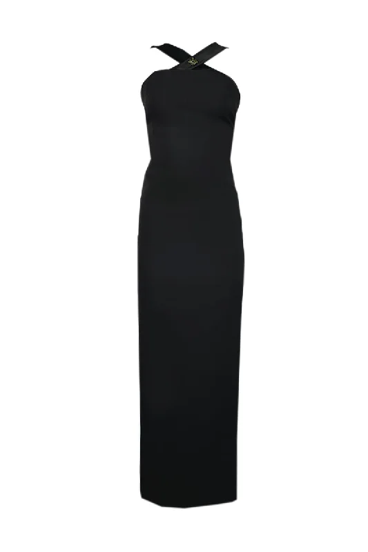BLACK STONE EMBELLISHED MAXI DRESS Stylish Off-Shoulder Maxi Dress