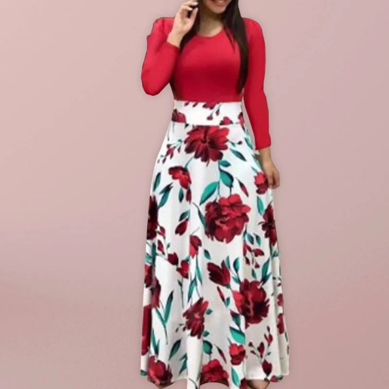 Blue Zone Planet |  Floral print long sleeve color block maxi dress