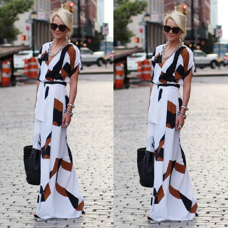 Boho Summer Print Long Dress Women Ladies Short Sleeve V-neck High Split Sashes Maxi Dresses Evening Party Sundress Fashionable Printed Maxi Dress Boho Summer Print Long Dress Women Ladies Short Sleeve V-neck High Split Sashes Maxi Dresses Evening Party Sundress Fashionable Printed Maxi Dress