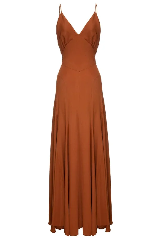 BROWN V-NECK MAXI DRESS