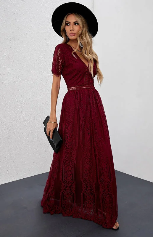 Blue Zone Planet |  Charlotte's Heartfelt Lace Maxi Dress Stylish One-Shoulder Maxi Dress
