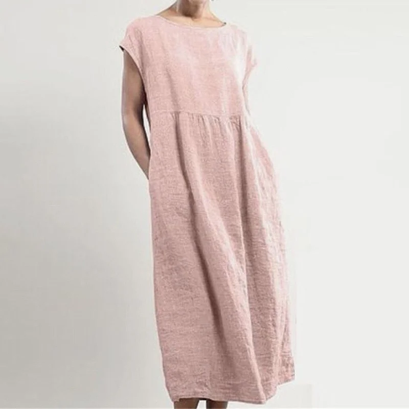 Cotton Linen Pockets Long Dress Women Solid Sleeveless O-neck Maxi Loose Baggy Kaftan Maxi Dress Casual Elegant Sundress 2022 Comfortable Fitted Maxi Dress