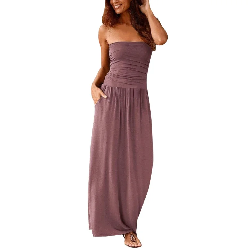 Dress 2022 Women Bandeau Holiday Off Shoulder Long Ladies Summer Solid Maxi Dress Elegant Pareos De Playa Mujer Comfortable Flowy Maxi Dress