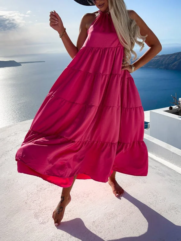 Blue Zone Planet |  Ella's Ruched Solid Color Beach Vacation Swing Maxi Dress Cozy Longline Maxi Dress